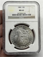 1882 $1 Morgan Silver Dollar NGC MS63