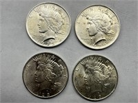 (4) 1923 $1 Peace Silver Dollars AU/UNC+