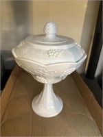 Colony Harvest White Milk Glass Compote with Lid