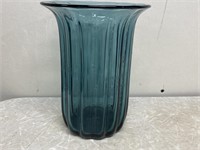 Nice Blue Ribbed Vase 8-1/2" Tall