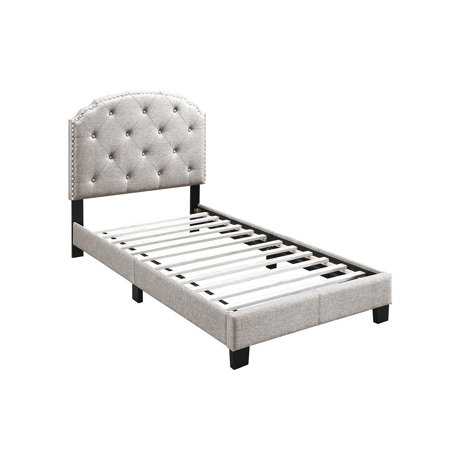 Poundex Button Tufting Design Twin Bed in Light Br