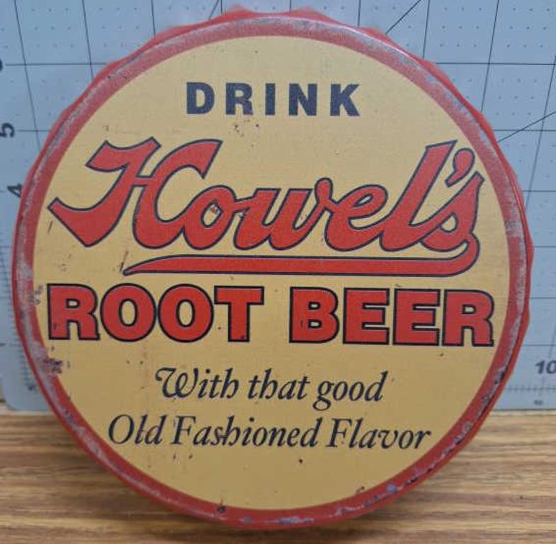 Howel's Root Beer metal bottle Cap sign
