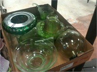 Green glass dish set