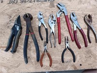 Pliers and assorted tools. One snap on pair of