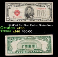 1928F $5 Red Seal United States Note Grades vf++