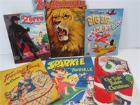 (5) Vintage Coloring Books:  ZORRO, Zoo Animals...