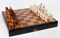 ANTIQUE CARVED IVORY CHESS SET GAMEBOARD