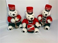 3 Coca-Cola Plush Musical Christmas Bears