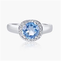 14K WHITE GOLD 2.37CT BLUE TOPAZ .25CT DIAMOND RIN