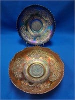 Fenton Marigold, Cobalt Blue Orange Tree 8" Bowls