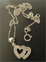 925 Sterling Silver Heart Pendant & Necklace 2.16