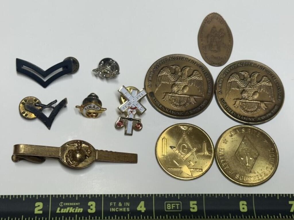 Military Pins, Tie Clip, Shriners Pins, Masonic