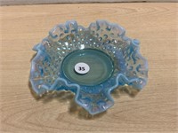 Small Glass Ruffled Edge Dish - Blue
