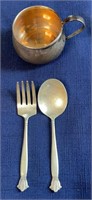 Sterling Silver Baby Fork, Spoon & Cup
