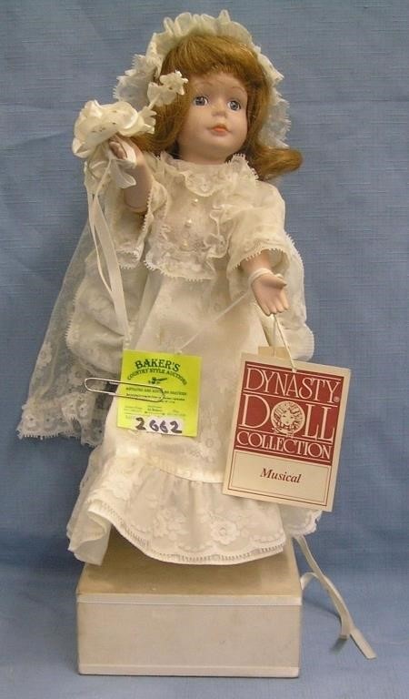 Vintage porcelain musical bride doll