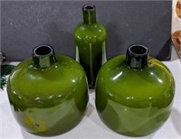 Three Decorative Green Bottles