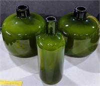 Three Decorative Green Bottles