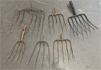 (6) Antique 4, 5, 6, & 7 Tine Pitchfork Heads