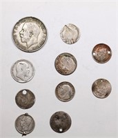 Group of 10 Coins, 1 Florin, 3x 1/4 Bolivar, 2x Th