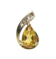 10K Yellow gold pear shape citrine pendant with