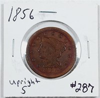 1856  Upright 5  Large Cent   VG