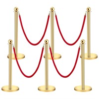 Velvet Ropes and Posts 6pcs 5 ft Red Velvet Rope