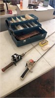 Pair of Vintage Fishing Poles In Tackle Box