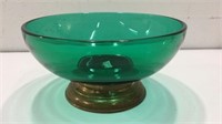 Beautiful Green Glass and Brass Bowl Y16A