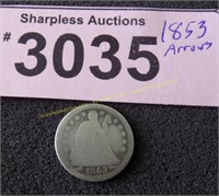 1853 Liberty seated silver dime with arrows