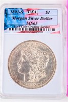 Coin 1891-S Morgan Silver Dollar USA Grading MS65