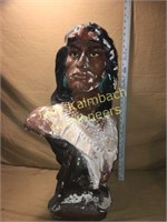 Large Native American bust plaster over wood