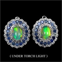 Natural Ethopian White Opal & Blue Sapphire Earrin