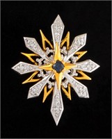 14K Yellow & White Gold Sapphire & Diamond Pin