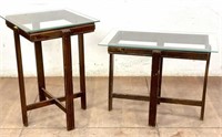 (2) Vintage Wood Glass Top Table