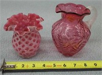 Fenton Cranberry Vase 4"t, & Pitcher-chipped
