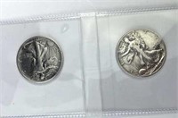 (2) 1945 Walking Liberty Silver Half Dollars