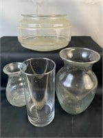 Vtg Fish Bowl And Vases (4pcs)