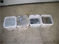 4 pails of assorted nails, sheet metal screws