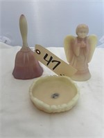 3 pcs-Fenton Glass Bell Candle Holder & Angel