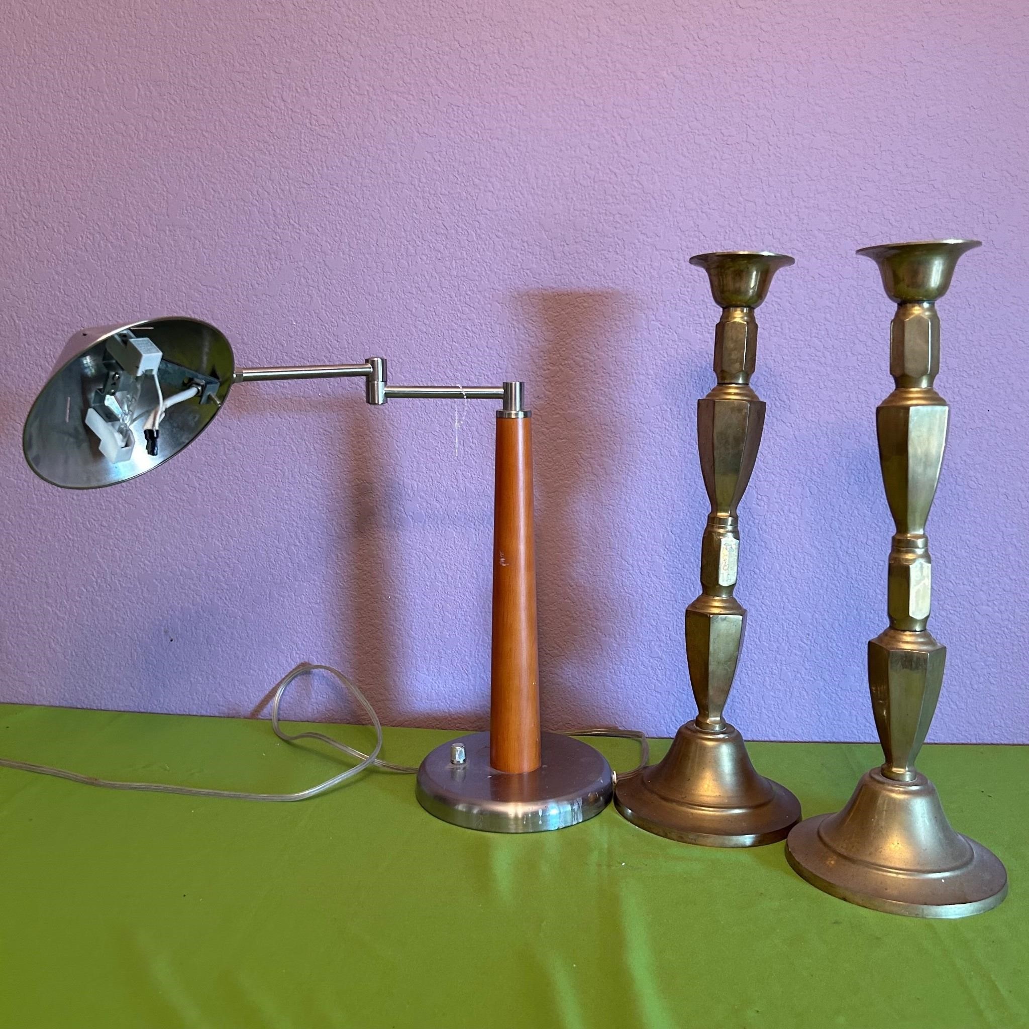 2 Brass Candlestick Holders, McM Style lamp