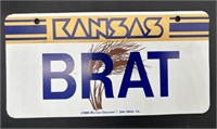 Kansas Plastic Souvenir License Plate ‘Brat’ 9” x
