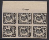 US Stamps #611 Mint HR Plate Block of 6 Imperf Har