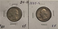 1934-D & 1937-S Washington Quarters