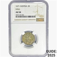 1671 Austria 3 Kreuzer Hall .0519oz. SILV NGC