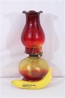 Vtg. Amberina Cadmium Glass Oil Lamp