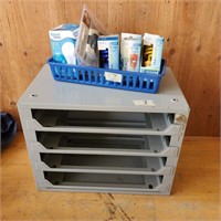 Light Bulbs, Small Steel Cabinet w Rolling Drawers