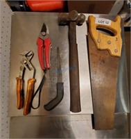 5-PC LOT OF TOOLS - SAW, HAMMER ETC