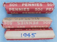 (3) Rolls of Wheat Pennies.