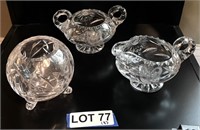 Pressed Glass Cream & Sugar Set & Round Vase