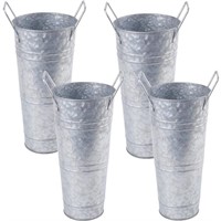 ZOOFOX Set of 4 Galvanized Metal Vases, 9" Farmho